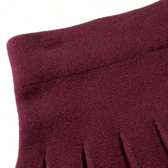 Burgundy Casual Women's Pleated Knit Sweater & Mini Skirt Set - Picture 5 of 8